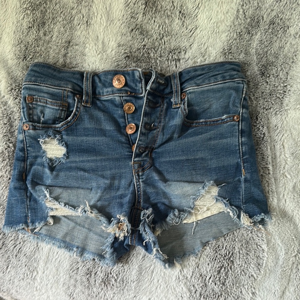 American Eagle Outfitters Blue Distressed Jean Shorts